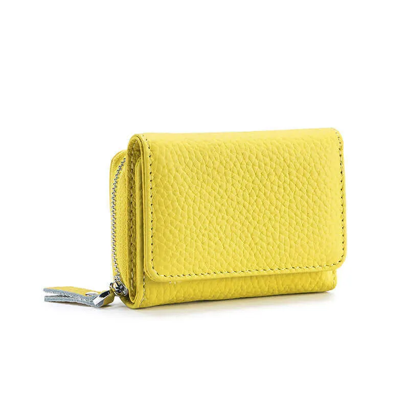 Leather RFID Mini Wallet with Zippered Coin Pocket