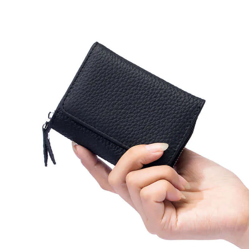 Leather RFID Mini Wallet with Zippered Coin Pocket