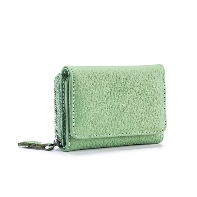 Leather RFID Mini Wallet with Zippered Coin Pocket