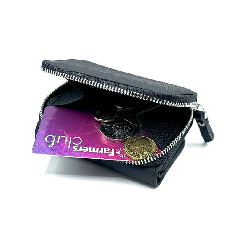 Leather RFID Mini Wallet with Zippered Coin Pocket