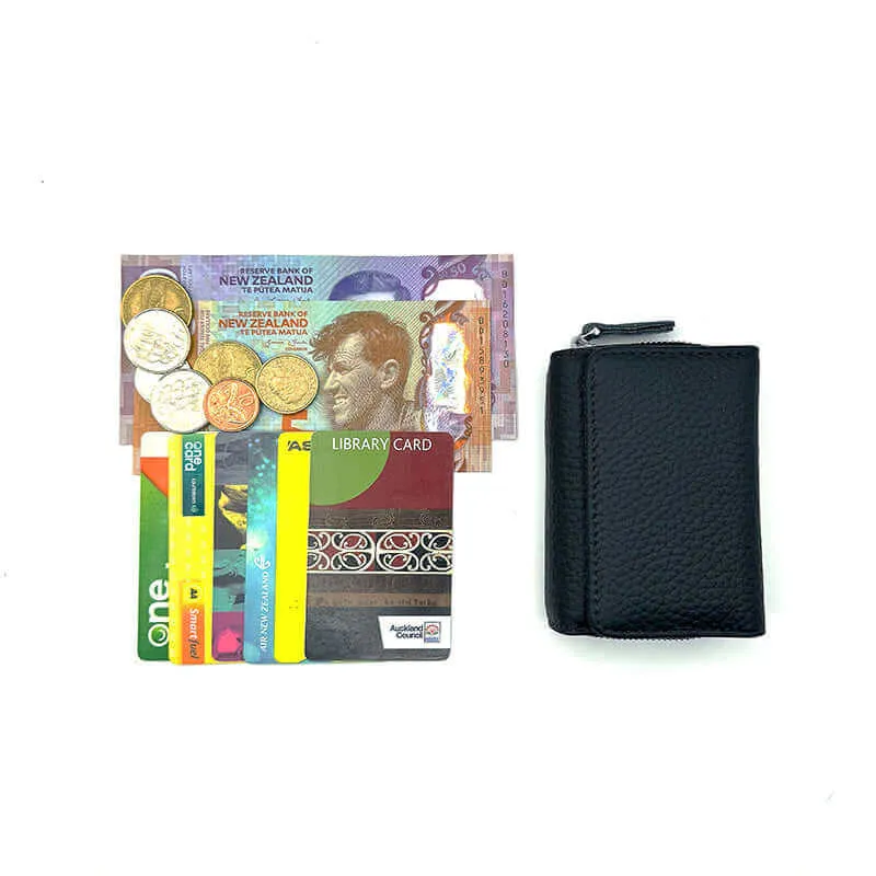 Leather RFID Mini Wallet with Zippered Coin Pocket