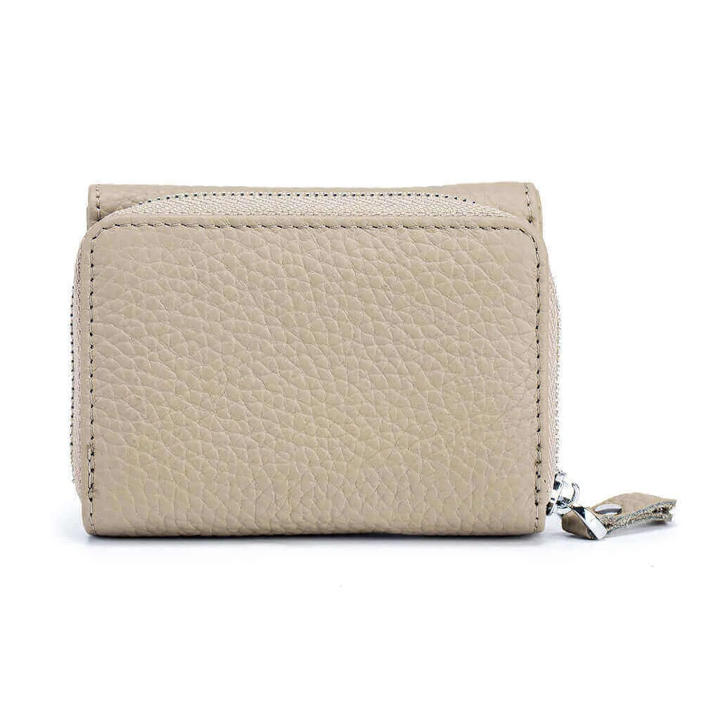Leather RFID Mini Wallet with Zippered Coin Pocket