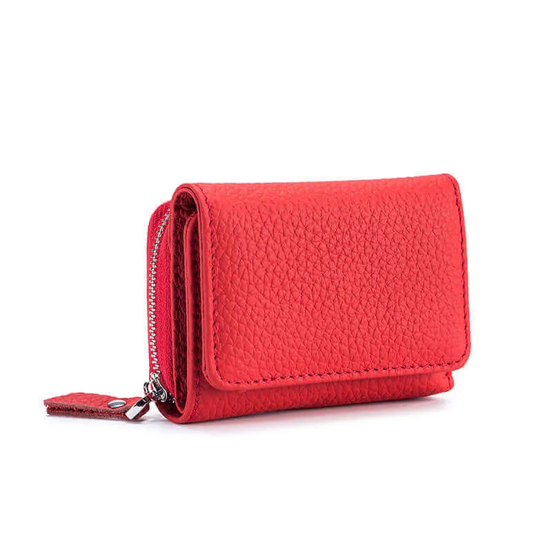 Leather RFID Mini Wallet with Zippered Coin Pocket