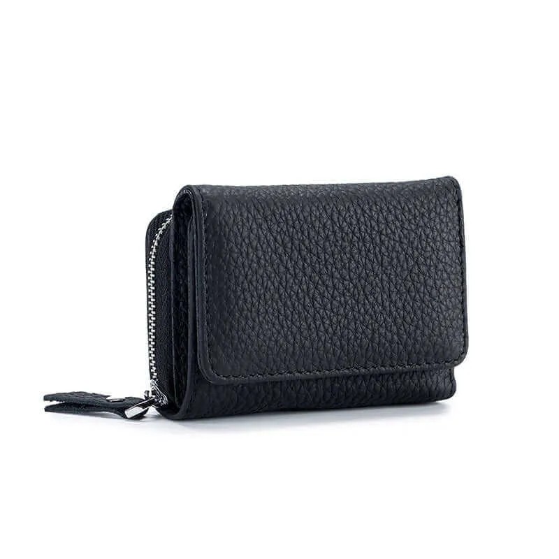 Leather RFID Mini Wallet with Zippered Coin Pocket