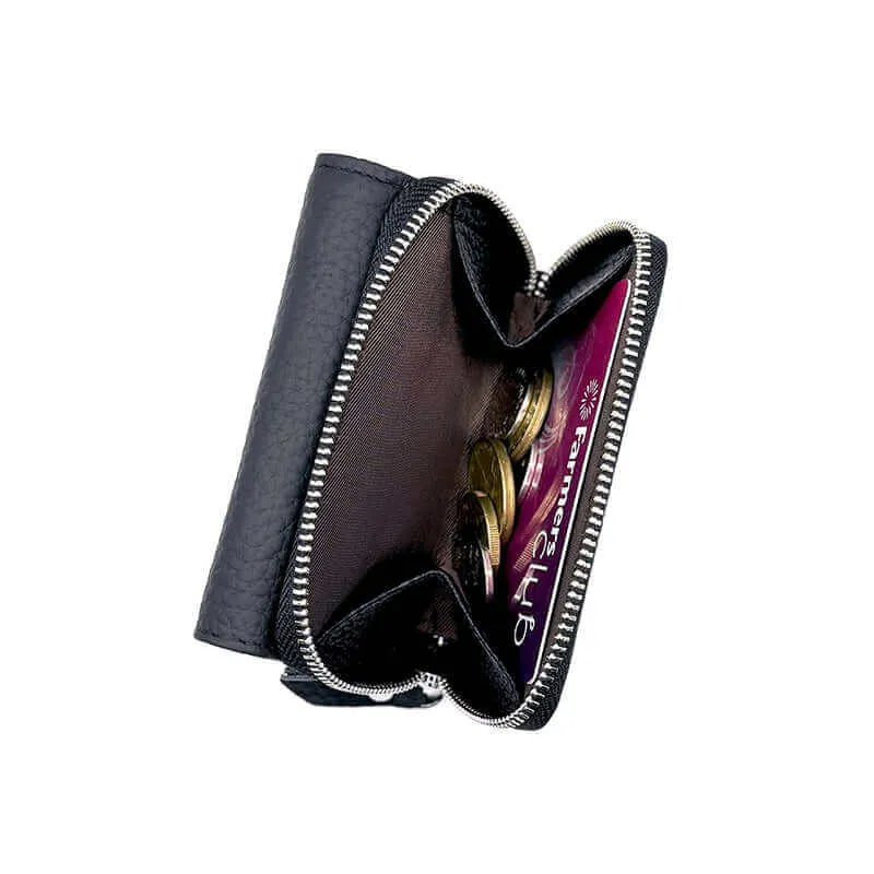 Leather RFID Mini Wallet with Zippered Coin Pocket