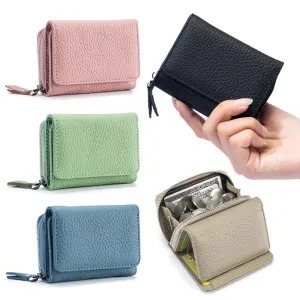 Leather RFID Mini Wallet with Zippered Coin Pocket