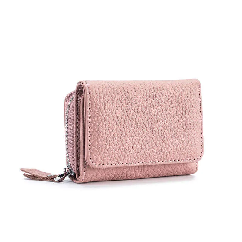 Leather RFID Mini Wallet with Zippered Coin Pocket