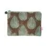 Lua - Velvet Coin Purse - Embroidered Leaf - 11 x 16cms - Mink Brown/Light Blue Leaves
