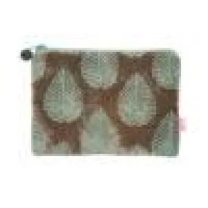 Lua - Velvet Coin Purse - Embroidered Leaf - 11 x 16cms - Mink Brown/Light Blue Leaves
