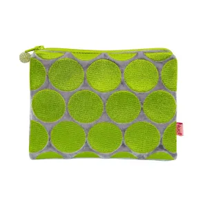 Lua - Velvet Coin Purse - Embroidered Spots - 11 x 16cms - Lavender Purple/Green Dots