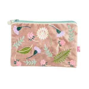 Lua - Velvet Coin Purse - Folk Garden Flowers - 11 x 16cms - Dusky Pink