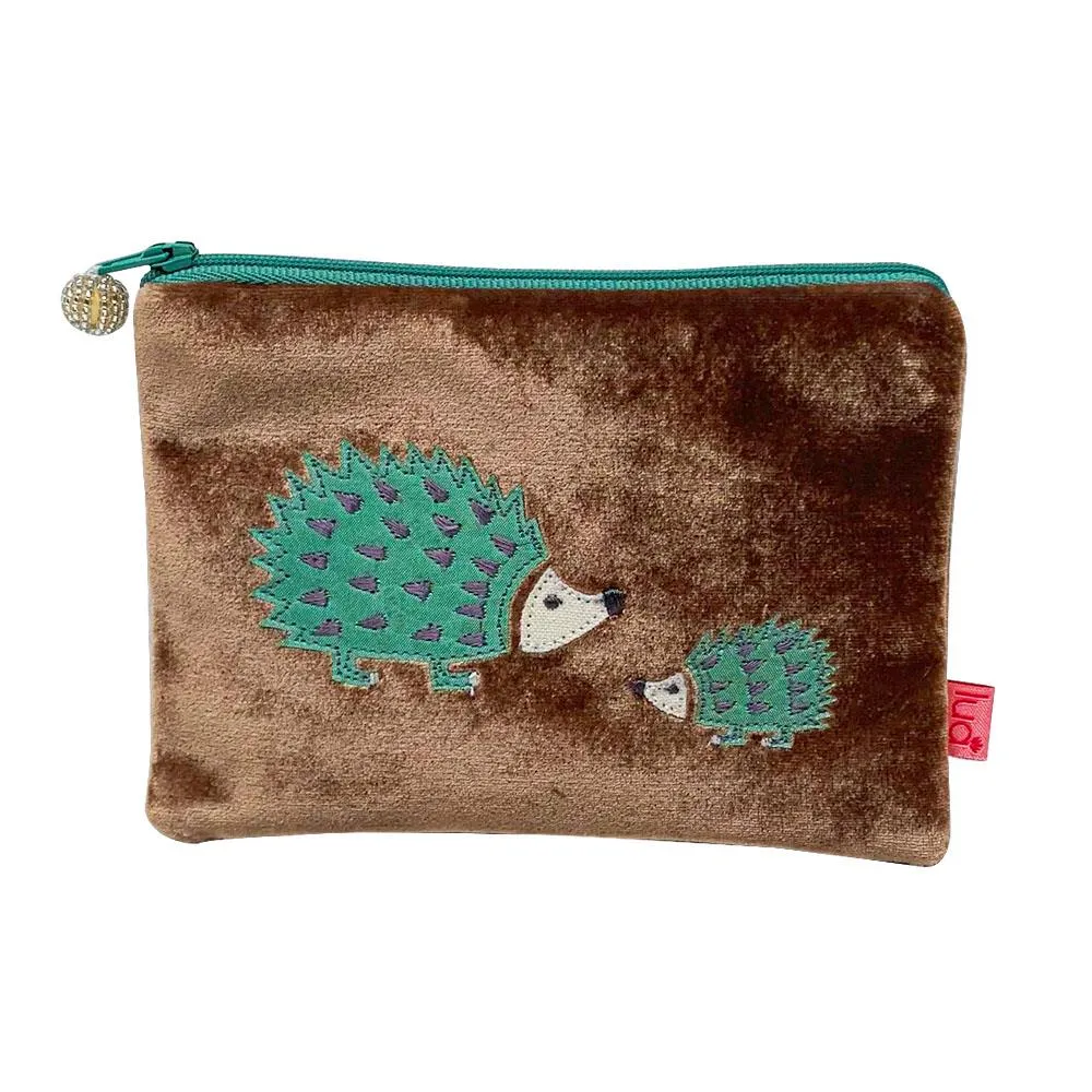 Lua - Velvet Coin Purse With Embroidered Hedgehogs - 11 x 16cms - 2 Colour Options