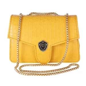 LX Purse For Women With Long Strap Sling Bag For Women & Crossbody Fit Small Size PU Leather (G Yellow)