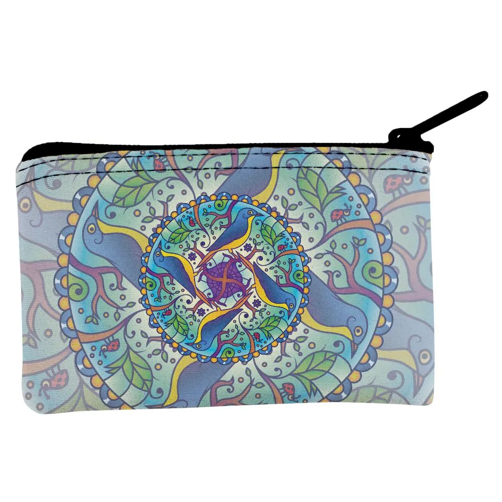 Mandala Trippy Stained Glass Spring Birds Coin Purse
