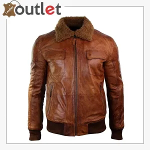 Mens B3 Bomber Rust Tan Brown Removable Fur Collar