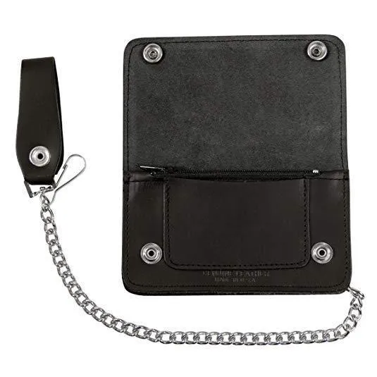 Mens Bi-fold Native American Coin Biker Top Grain Leather Wallet