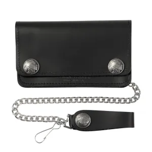 Mens Bi-fold Native American Coin Biker Top Grain Leather Wallet