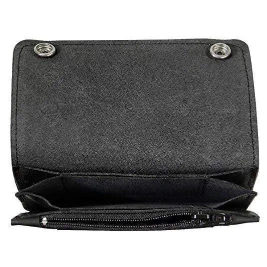 Mens Bi-fold Native American Coin Biker Top Grain Leather Wallet