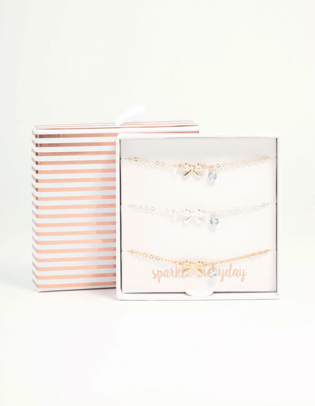 Mixed Metals Diamante Bow Bracelets 3-Pack