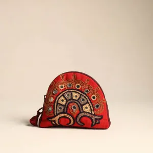 Orange - Kutch Ahir Hand Embroidery Cotton Coin Pouch 24