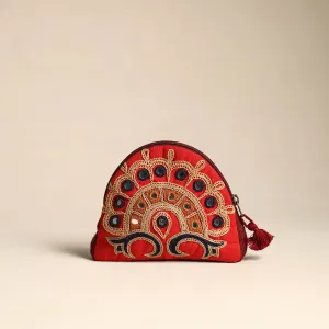 Orange - Kutch Ahir Hand Embroidery Cotton Coin Pouch 29