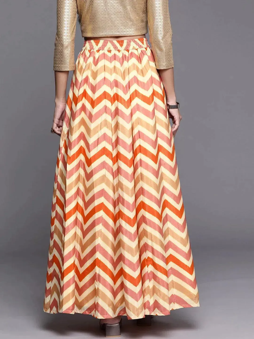 Orange Printed Crepe Skirt