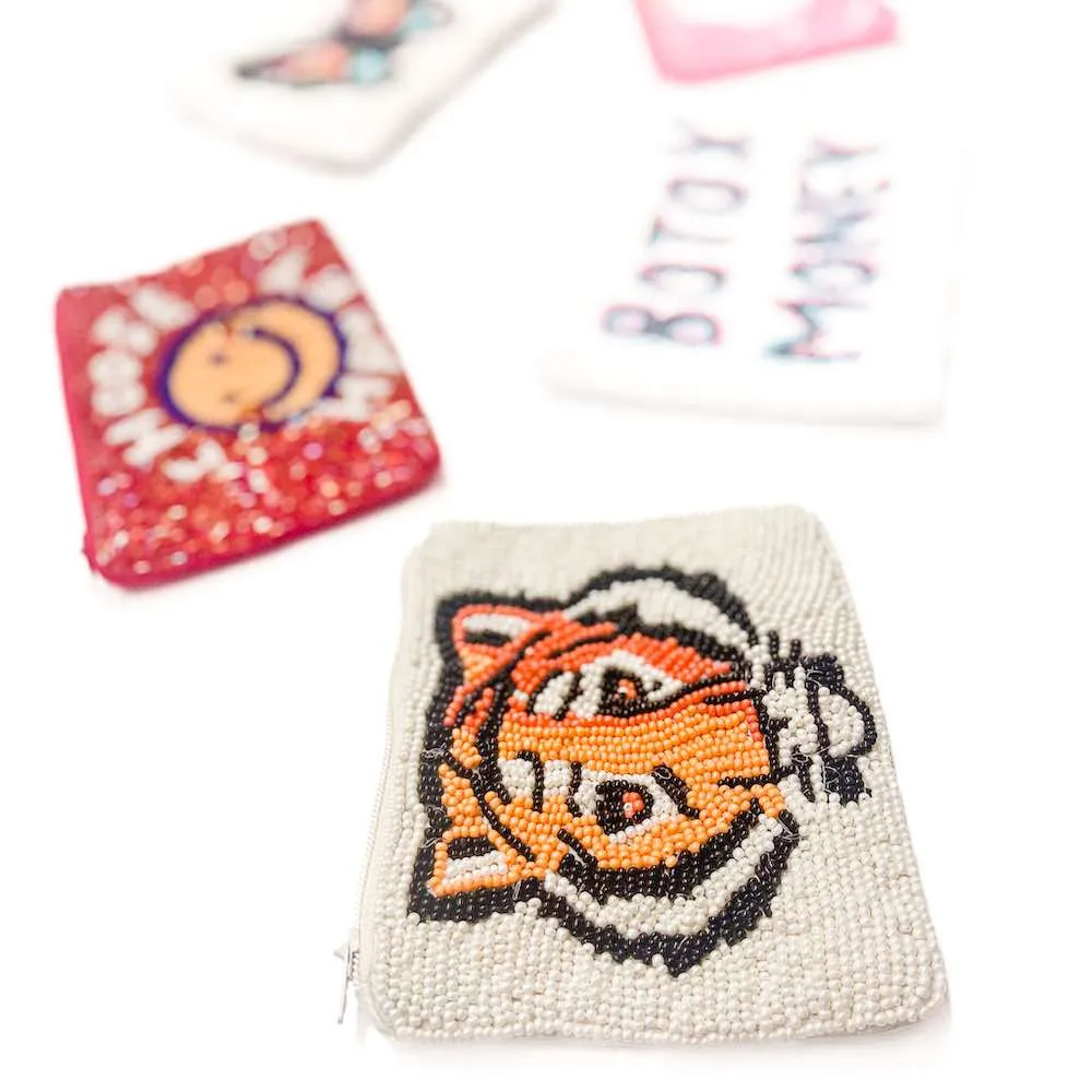 Out and About Seed Bead Coin Purse - Tiger