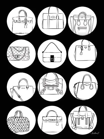 PAV182 - Black Handbags Treasures - 12x16