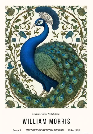 Peacock - William Morris Exhibition Poster - Vintage Naturalistic Wildlife Design Wall Art - Canvas Prints