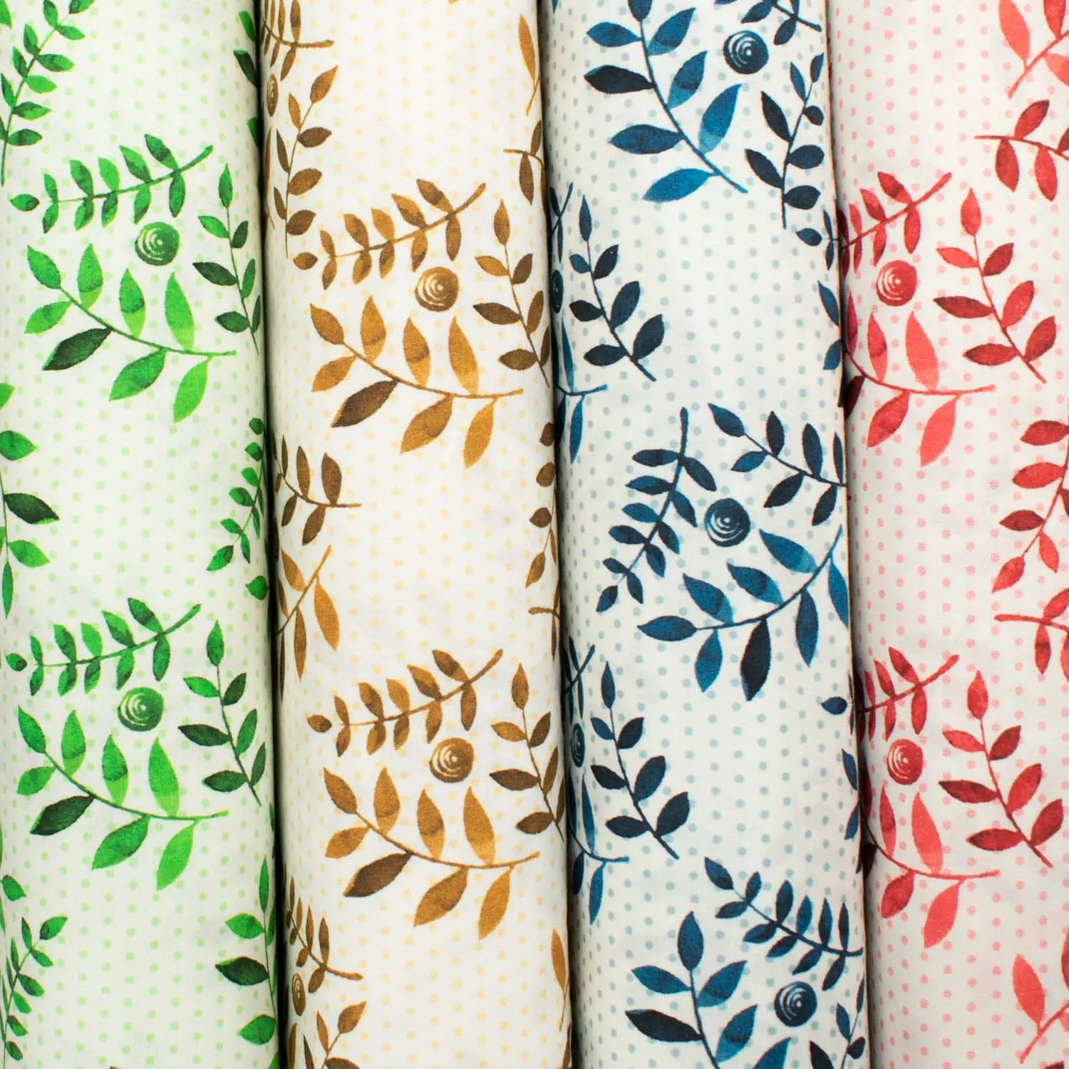 Provence Collection #08 Green Leaves & Micro Dot on White Cotton Prints