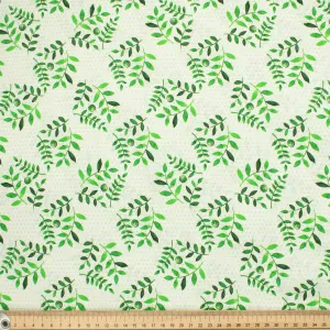 Provence Collection #08 Green Leaves & Micro Dot on White Cotton Prints
