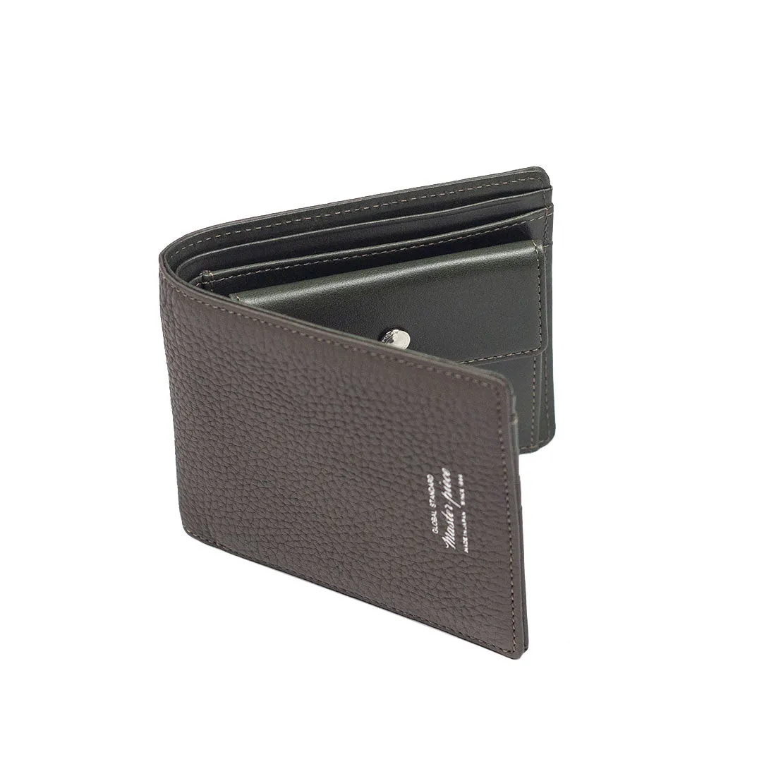 "Deater" billfold wallet with coin purse in taupe grey shrunken leather