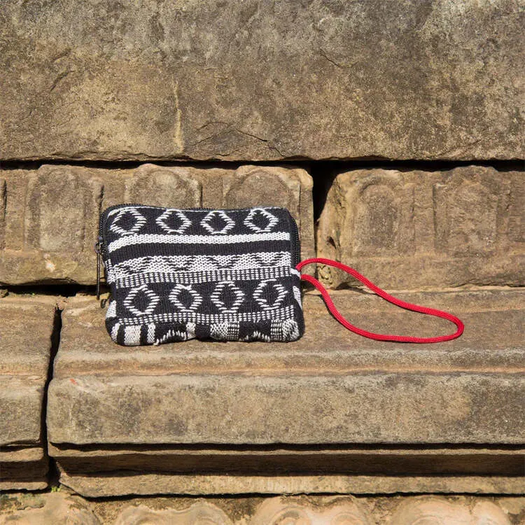 Rectangle Black Color Cotton Zipper Coin Purse