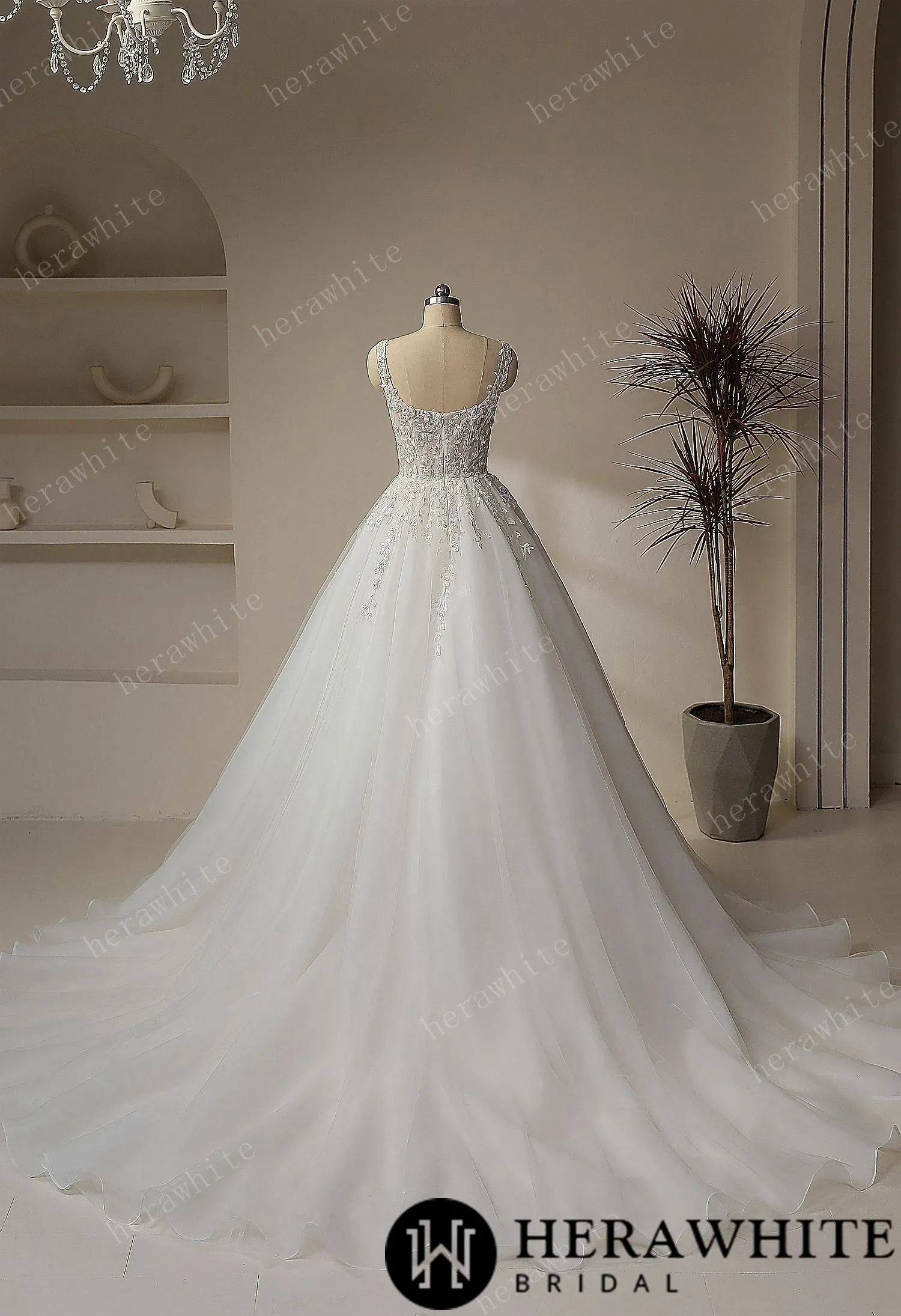 Romantic Square Collar Zipper Ball Gown Wedding Dresses