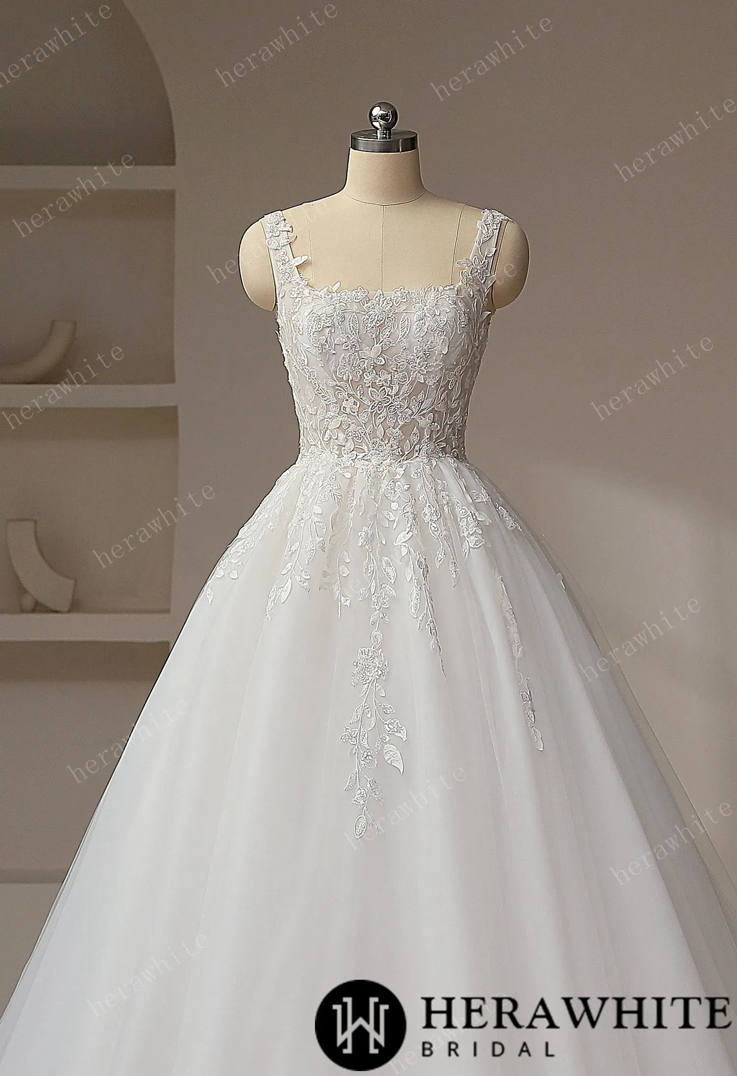 Romantic Square Collar Zipper Ball Gown Wedding Dresses