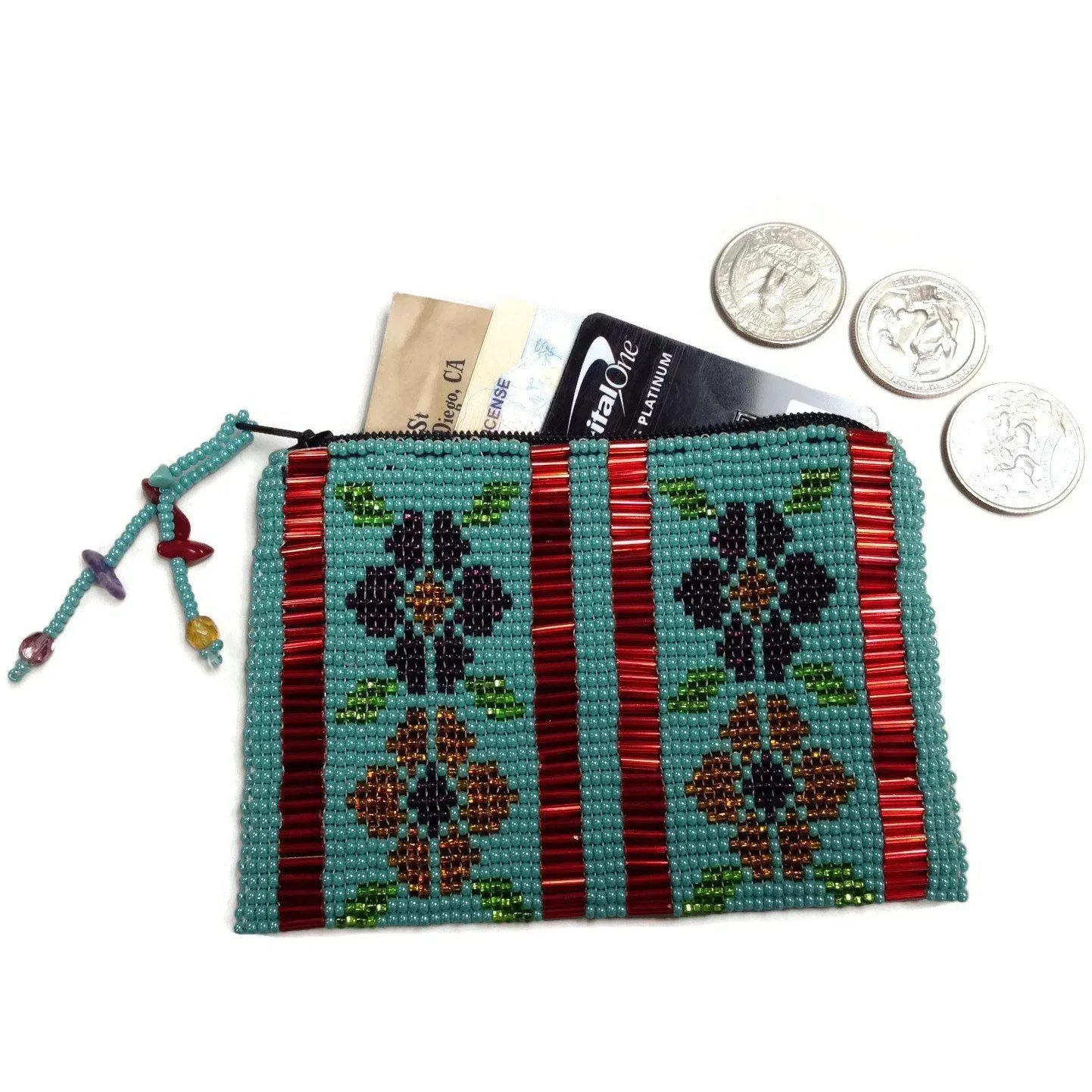 Small Flowers Beaded Coin Purse - Guatemala
