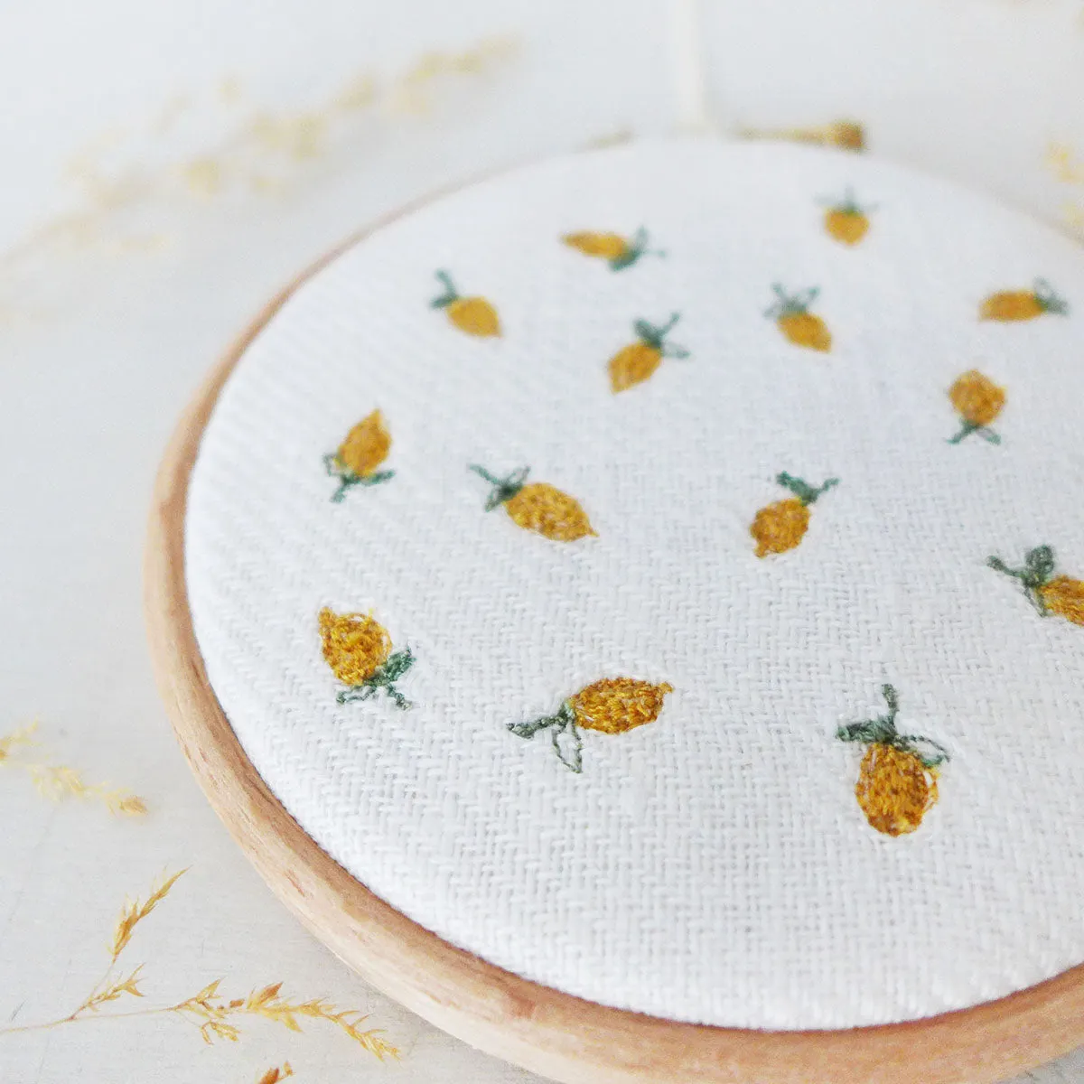 Small Ivory Lemons Embroidery Hoop Picture