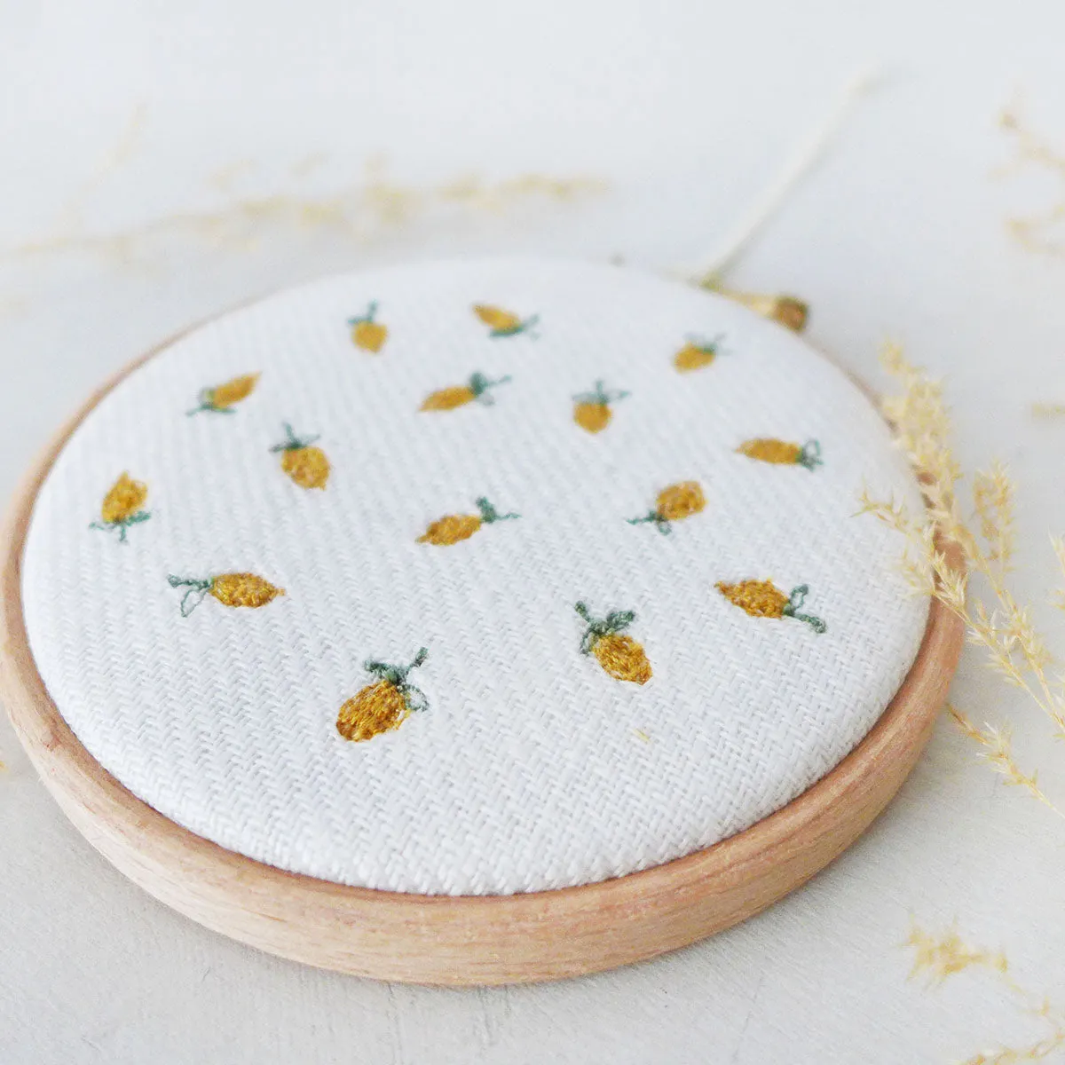 Small Ivory Lemons Embroidery Hoop Picture