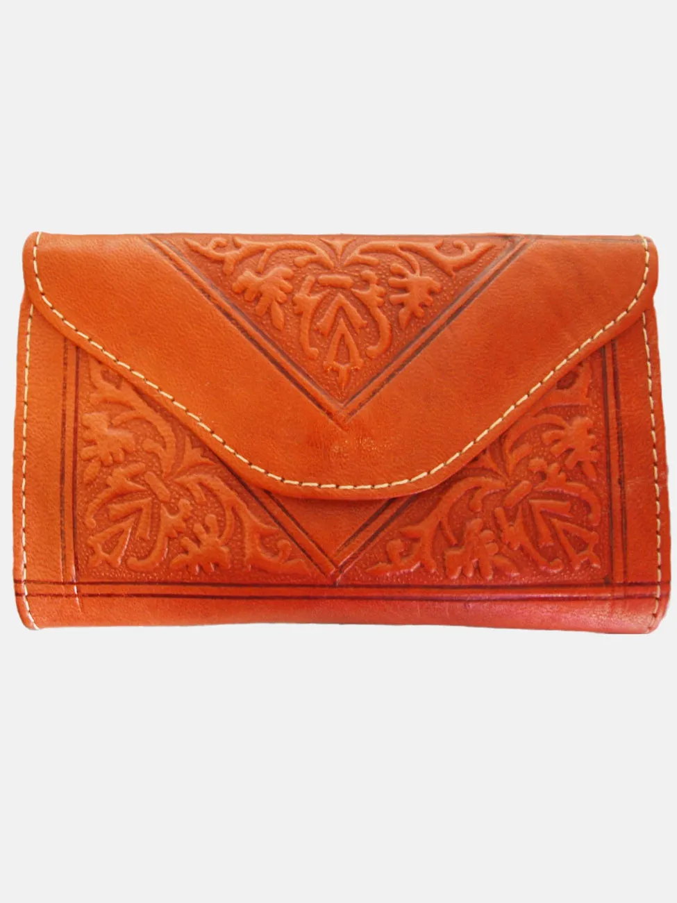 Small Leather Tri-Fold Purse Light Brown