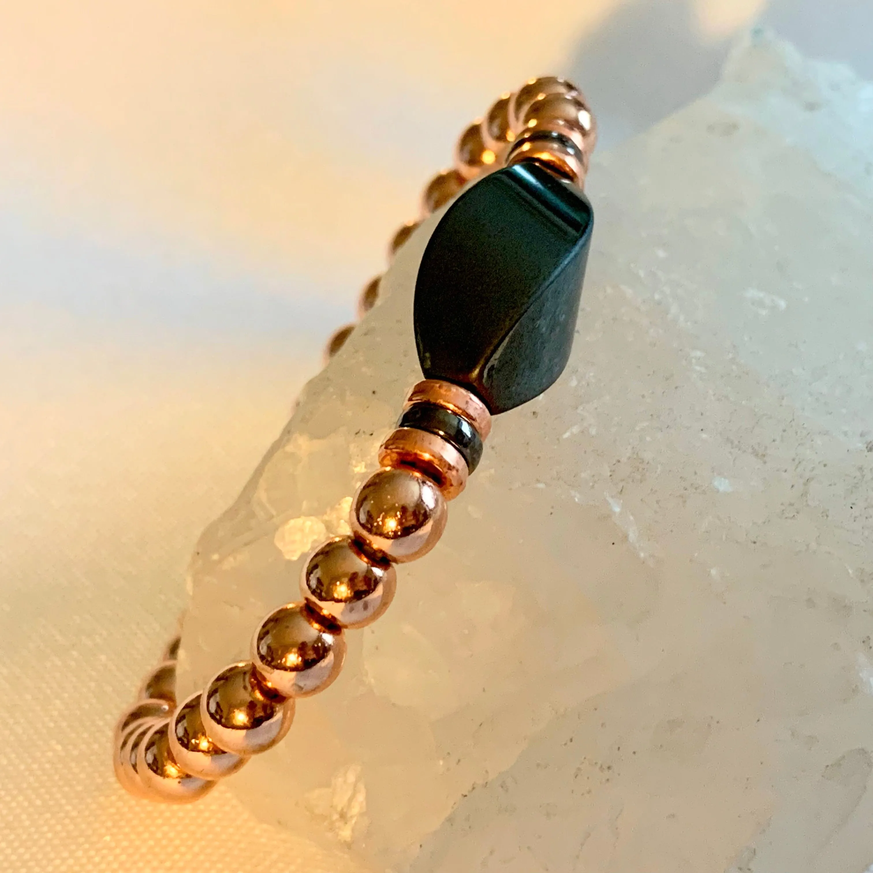 Sonya Handmade Hematite and Rose Gold Expandable Bracelet