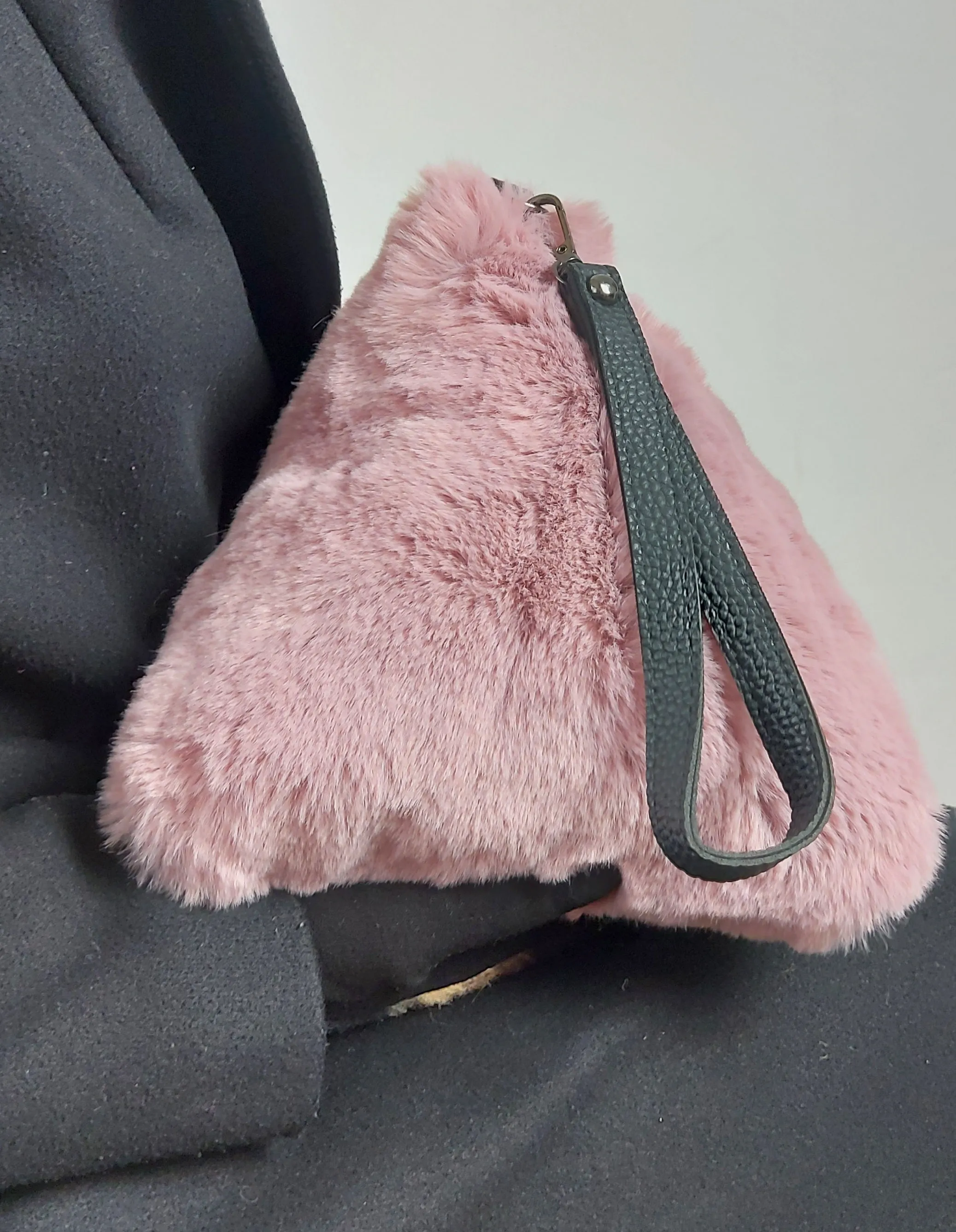 Triangular Dusty Pink Faux Fur Bag Soft Fluffy Purse