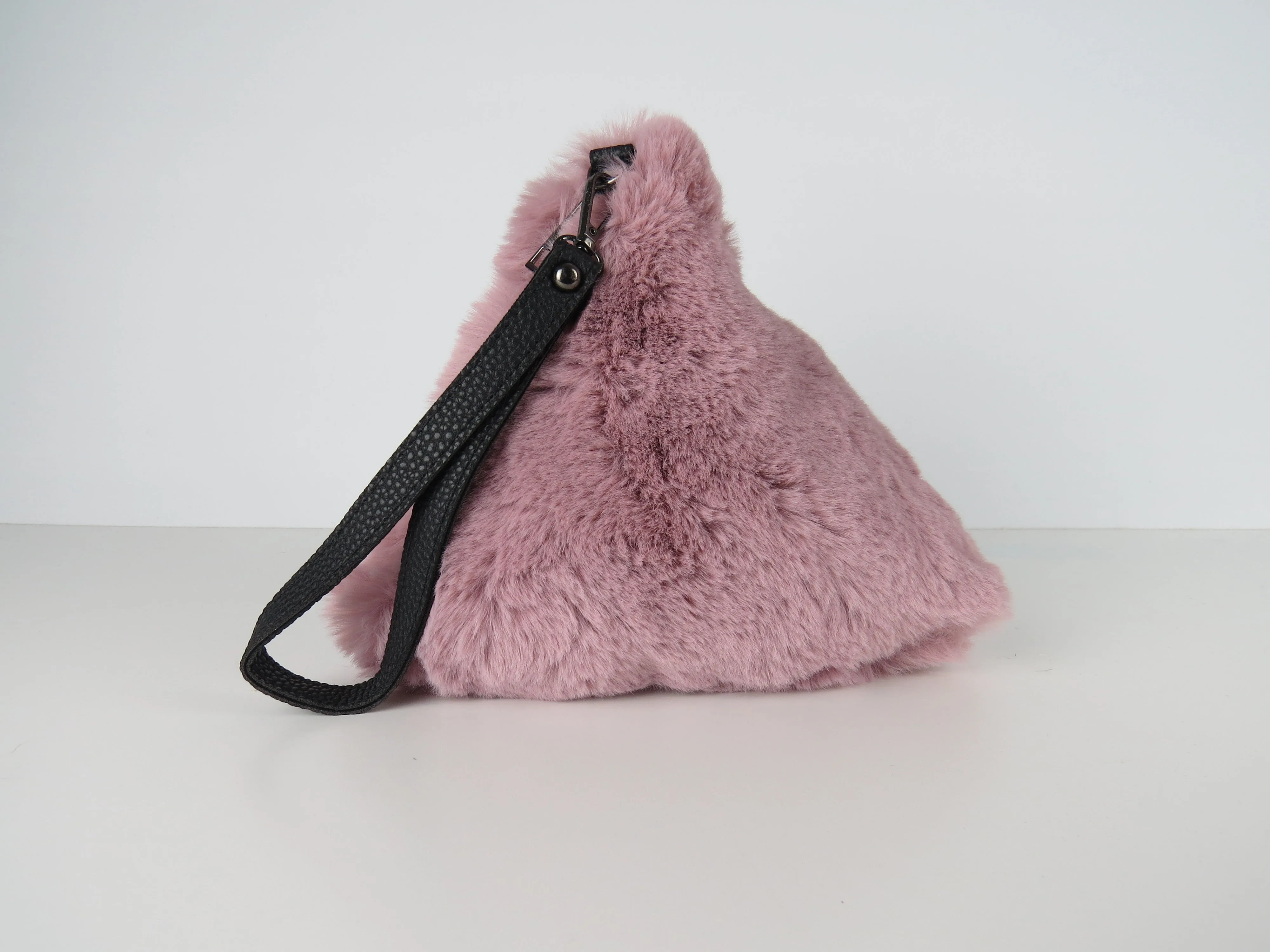 Triangular Dusty Pink Faux Fur Bag Soft Fluffy Purse
