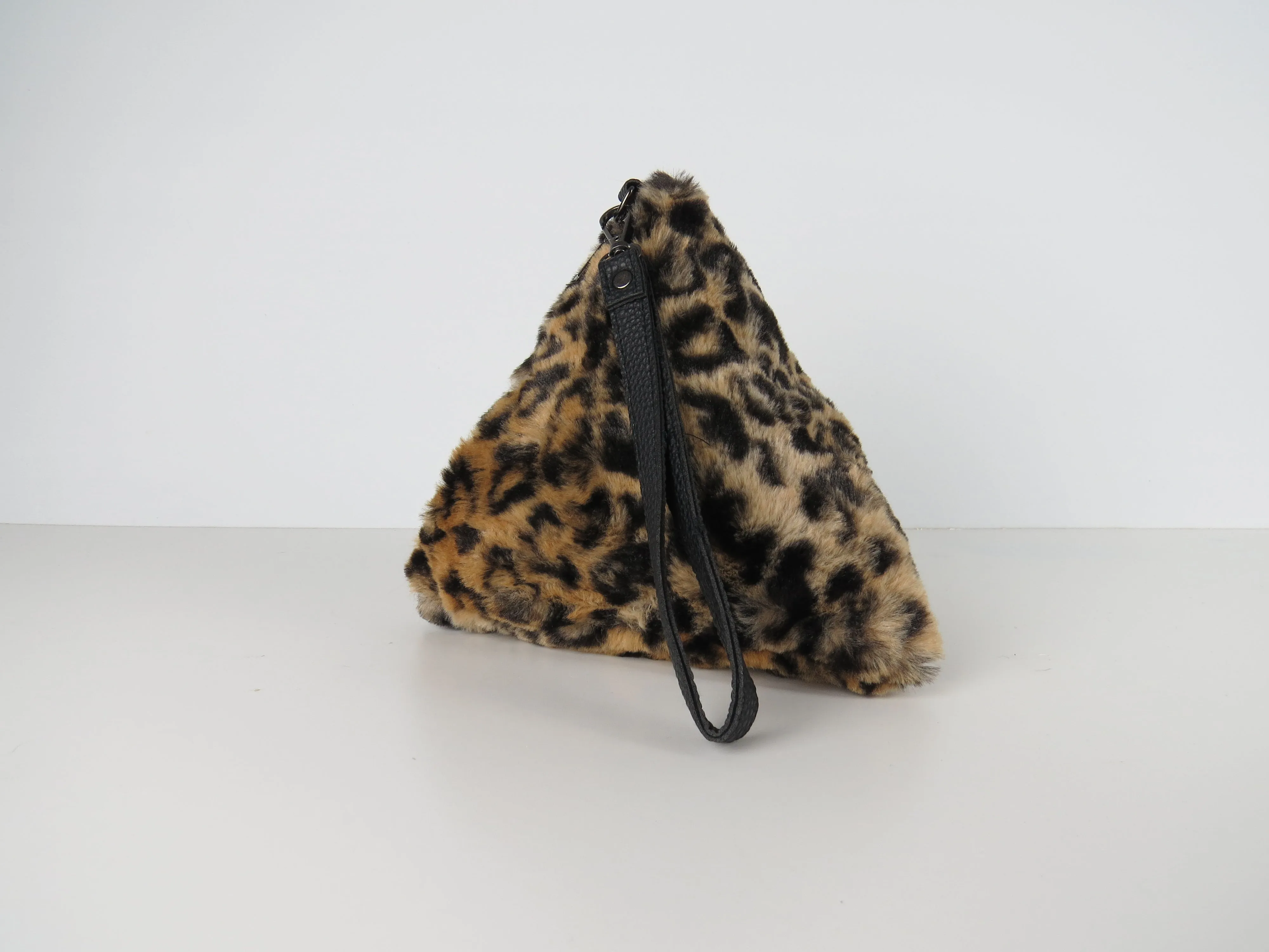 Triangular Leopard Faux Fur Bag Soft Fluffy Purse