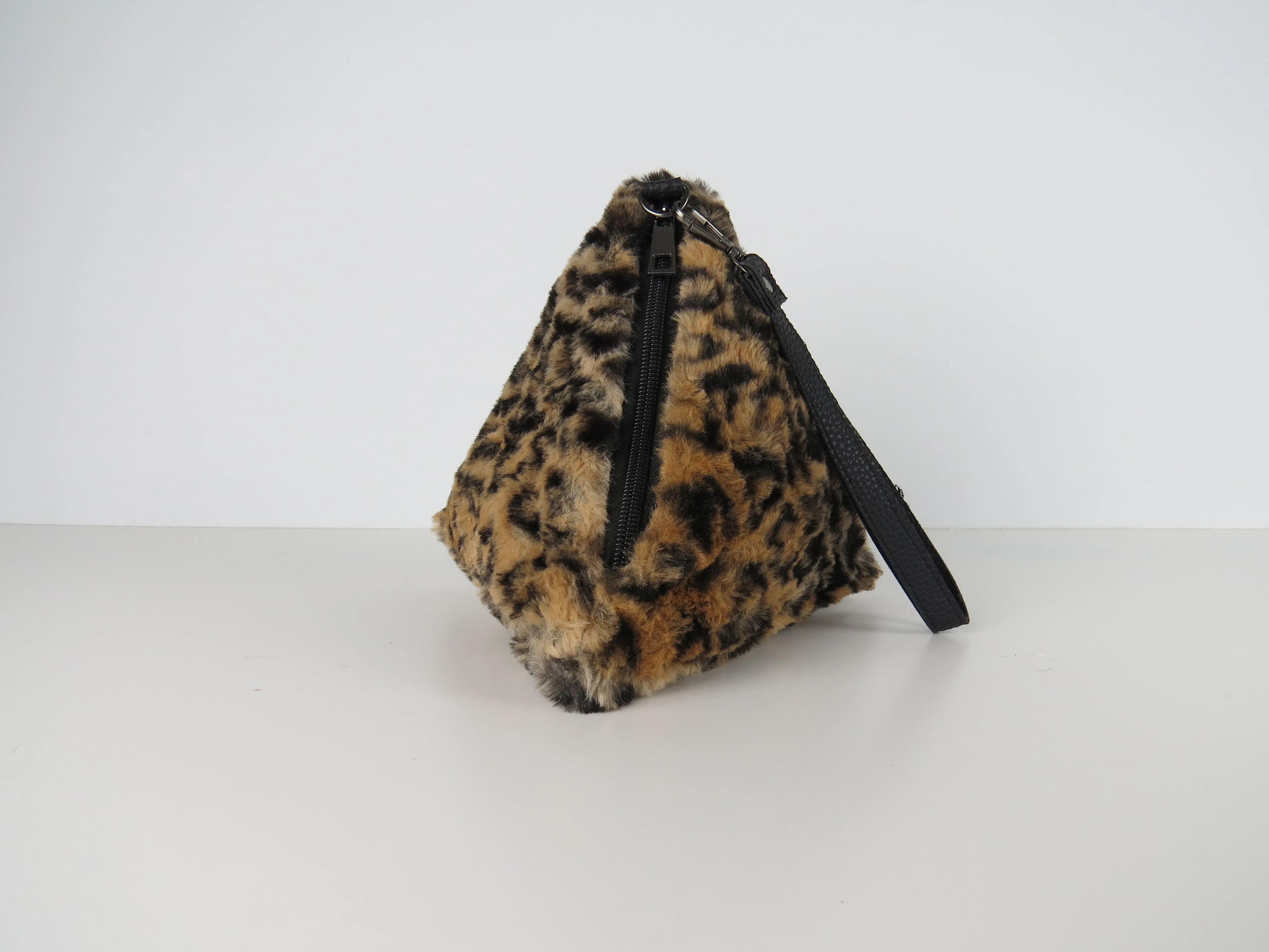 Triangular Leopard Faux Fur Bag Soft Fluffy Purse