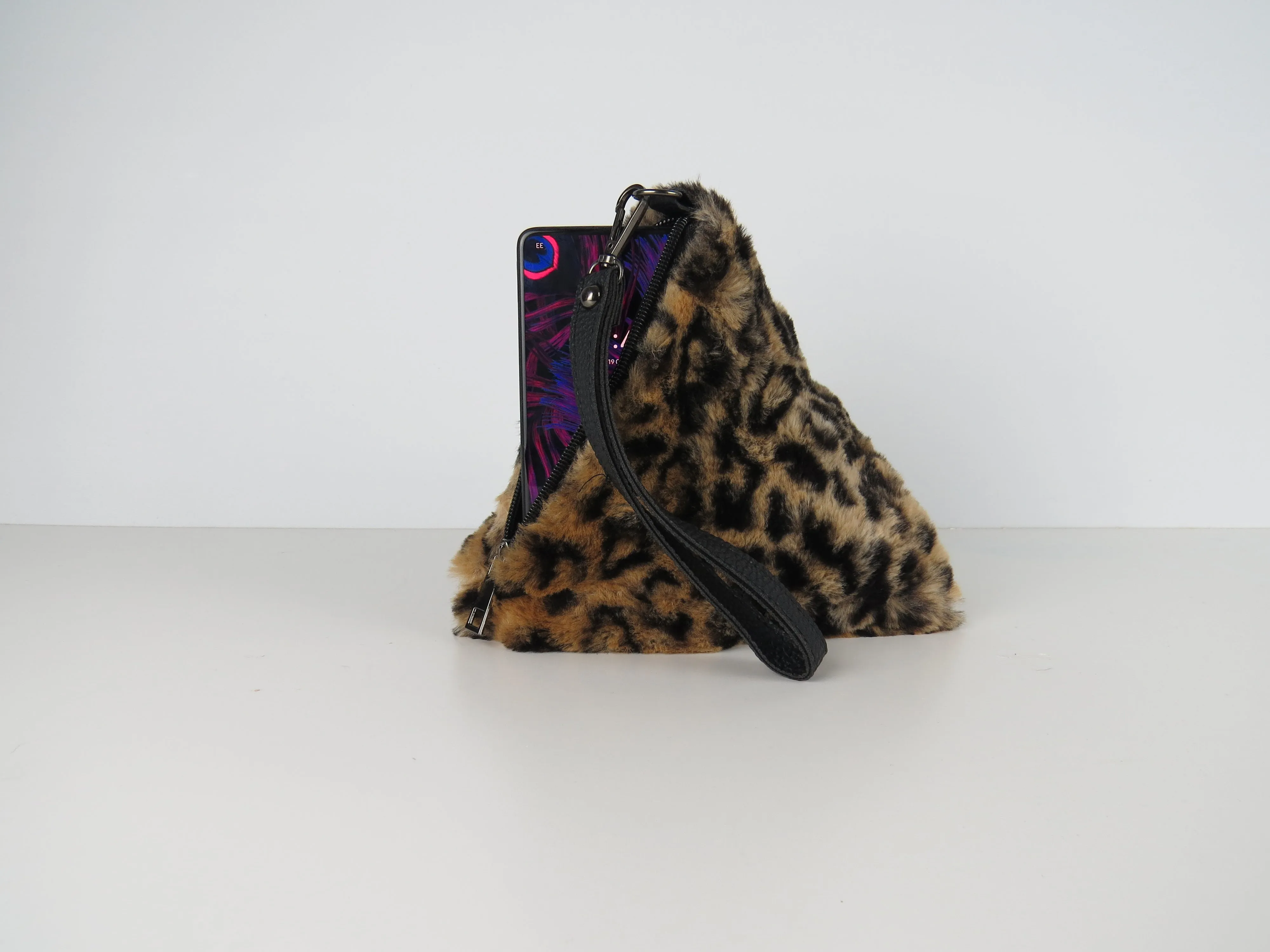 Triangular Leopard Faux Fur Bag Soft Fluffy Purse