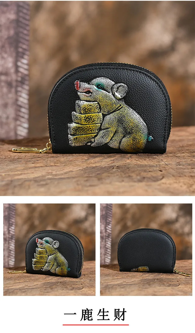 Vintage Animal Embossing  Leather Change Purses F608