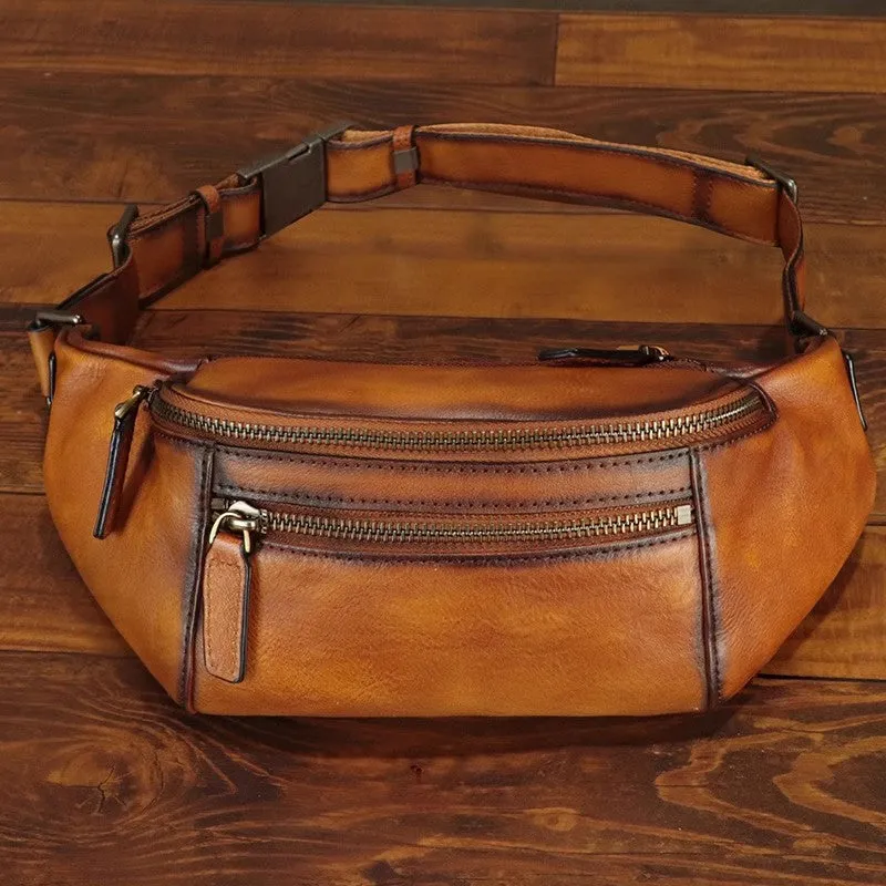 Vintage Womens Leather Chest Bag Waist Purses