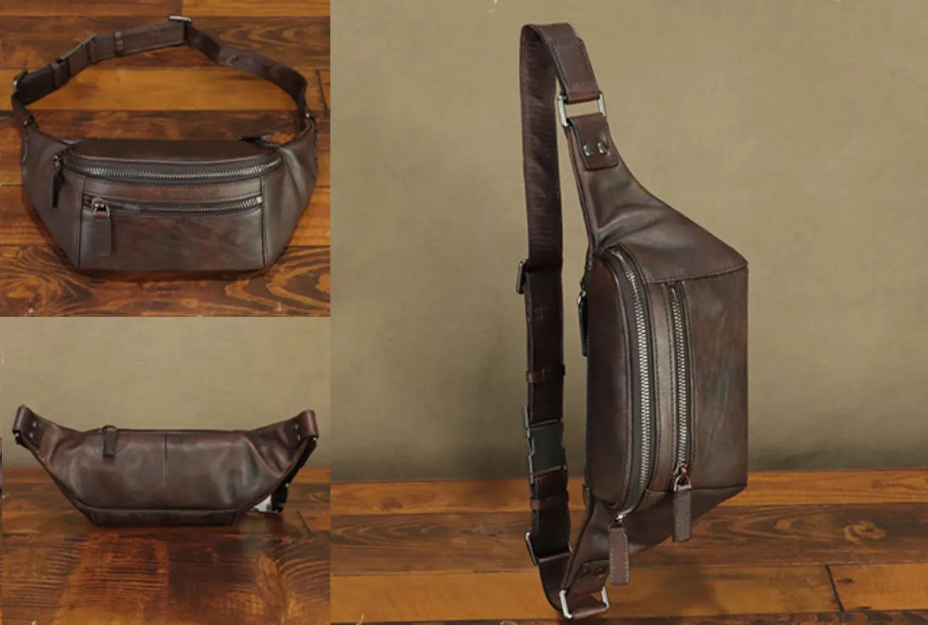 Vintage Womens Leather Chest Bag Waist Purses