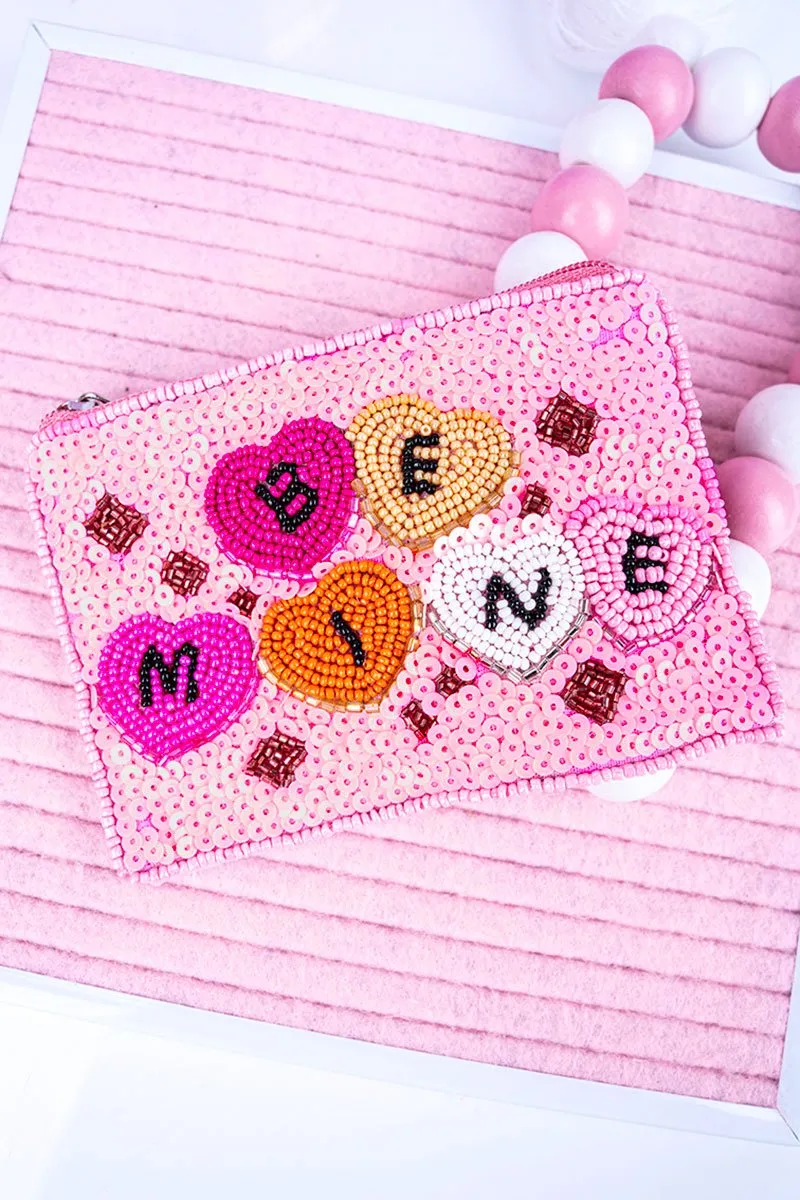 Viola Be Mine Pink Seed Bead Coin Purse