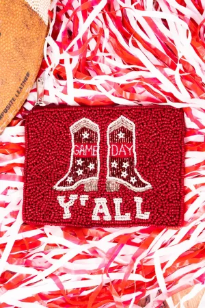 Viola Game Day Y'all Red and White Seed Bead Coin Purse